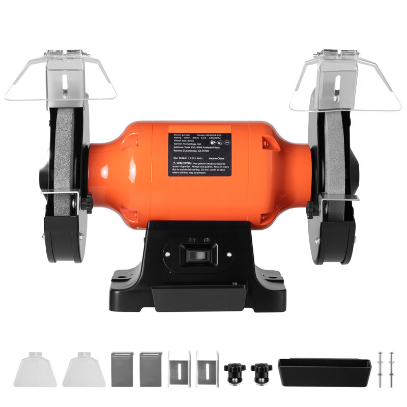 Meuleuse d'établi, meuleuse d'établi à une vitesse de 8 pouces, meuleuses de table à grande vitesse 3450 tr / min avec moteur à induction de 750 W 6,2 A, meule à grain 36/60 et bouclier oculaire réglable pour un affûtage rapide