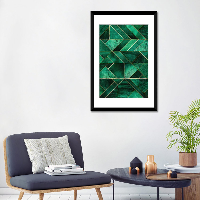 «Abstract Nature - Emerald Green» par Elisabeth Fredriksson - impression d'art graphique, H 24 po x l 16 po x P 1 po, Blanc