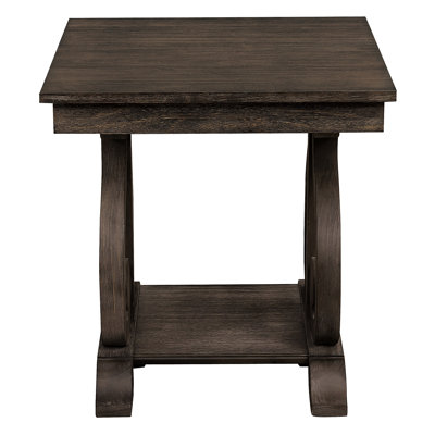 Traditional End Table In Dark Oak With Bottom Shelf And Distinct Look Finish Wooden Scrolled Base Function