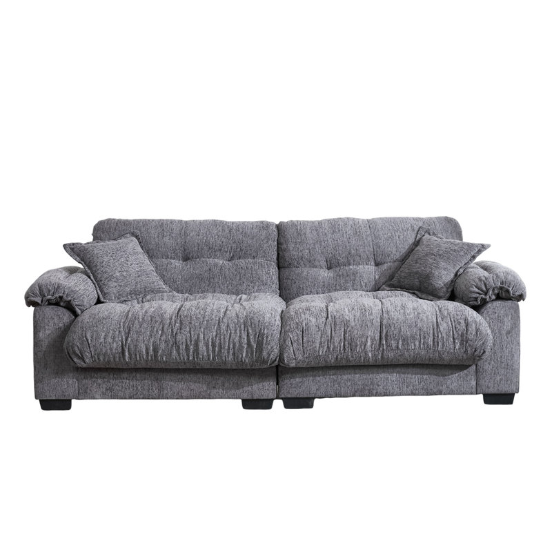 90.55" Modern Chenille Deep Seat, cloud Couch Sectional With Pillows, Gray