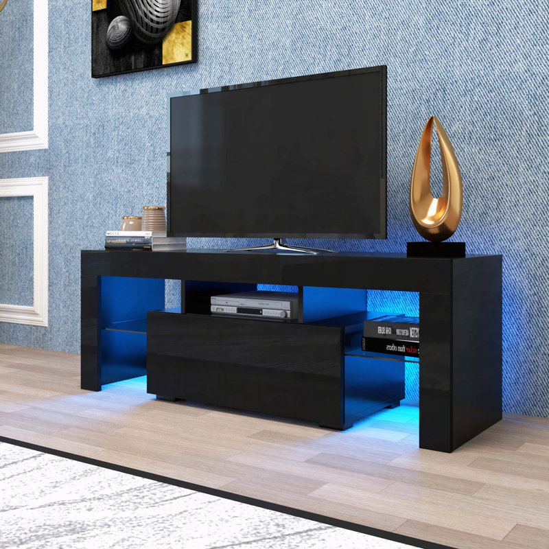 Meuble télé noir avec lumières DEL RVB, Noir
