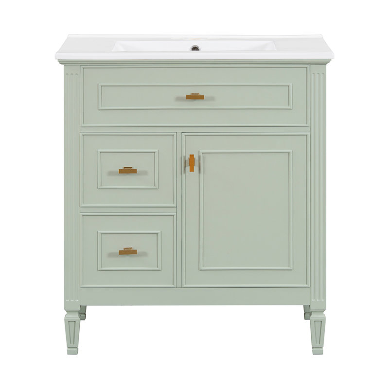 Meuble-lavabo 30 po avec lavabo, meuble-lavabo avec un tiroir rabattable et deux tiroirs, tablette réglable, Vert