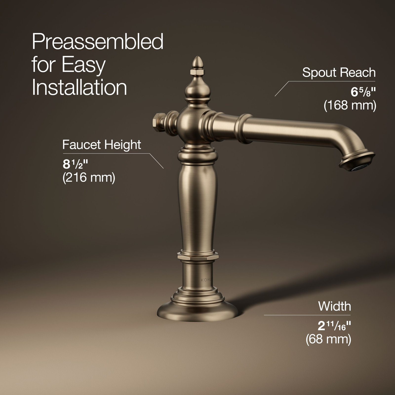 Artifacts Widespread Bathroom Faucet with Drain Assembly, Vibrant Brushed Bronze