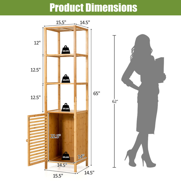 Mahe Slim Storage Cabinet Bamboo-Wood - Freestanding 2-Door Linen Tower with 2-Tier Shelf