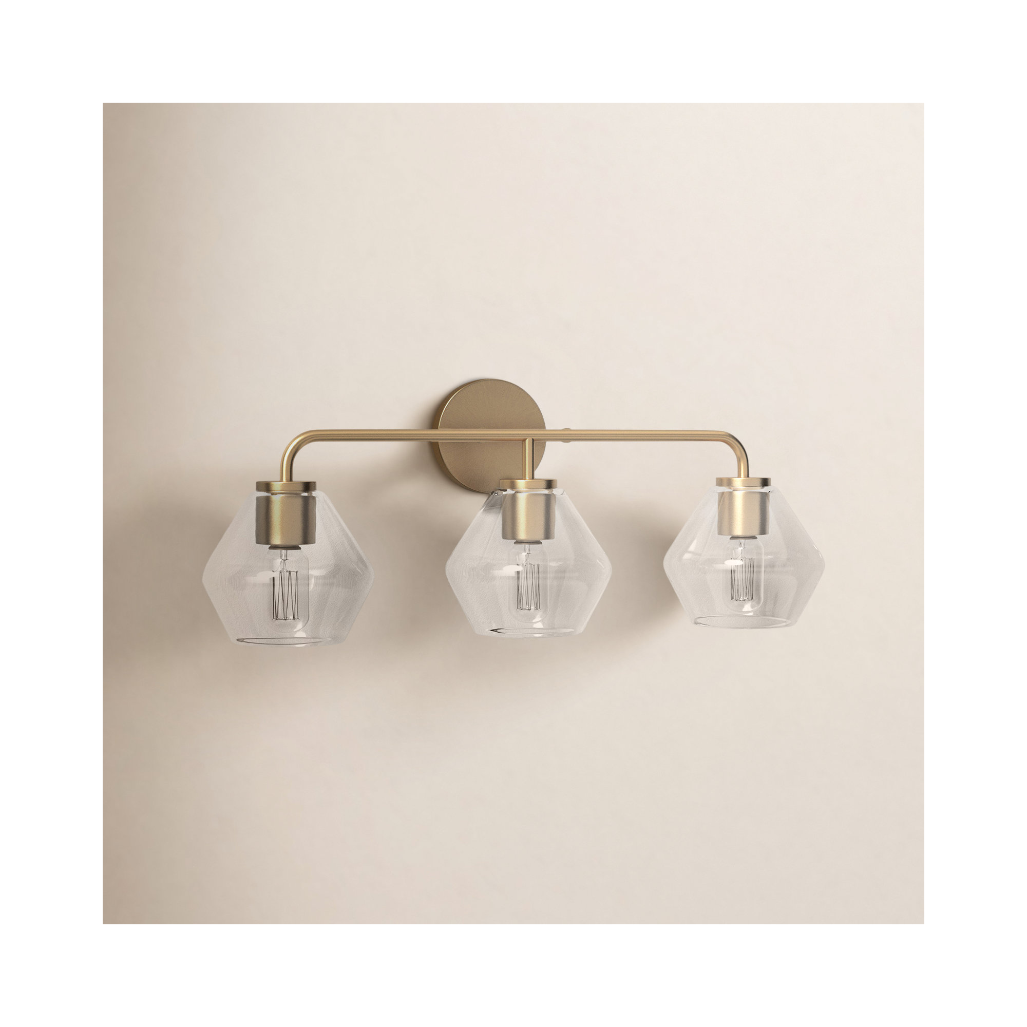 Rooks 3 Light Dimmable Vanity Light, Satin Brass, Clear