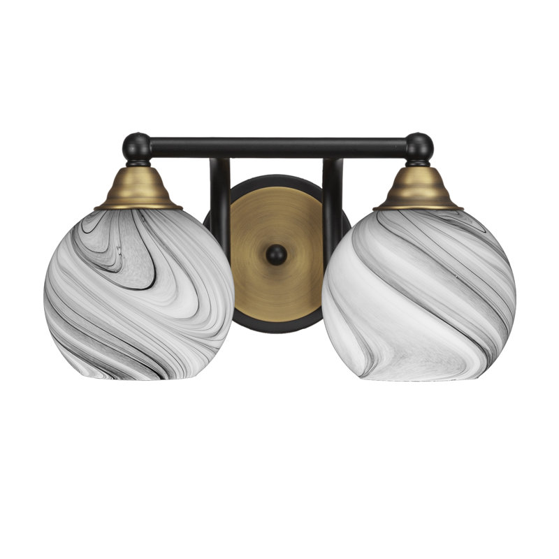 Barre d'éclairage de salle de bain 2 lumières Michell, Noir mat / laiton, Bulle de fumée