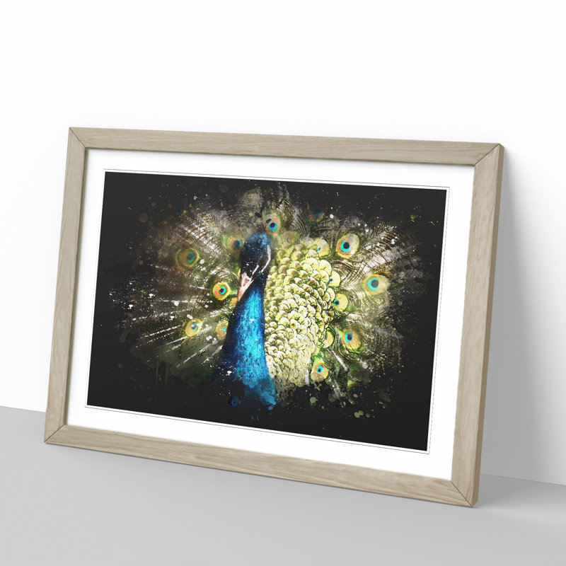 Peacock Vol.2 - Picture Frame Graphic Art, 48cm H x 65cm W x 2cm D, Oak Framed