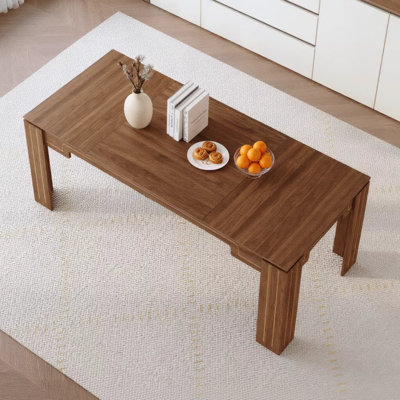 Modern Luxury Dining Table Features A Spliced Walnut MDF Tabletop And Grooved Legs, Seating 6 To 8 People, Perfect For Dining Room Living Room And Study Room.