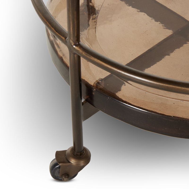 Mira Bar Cart - Smoked Brown Cast Glass, Smoked Brown