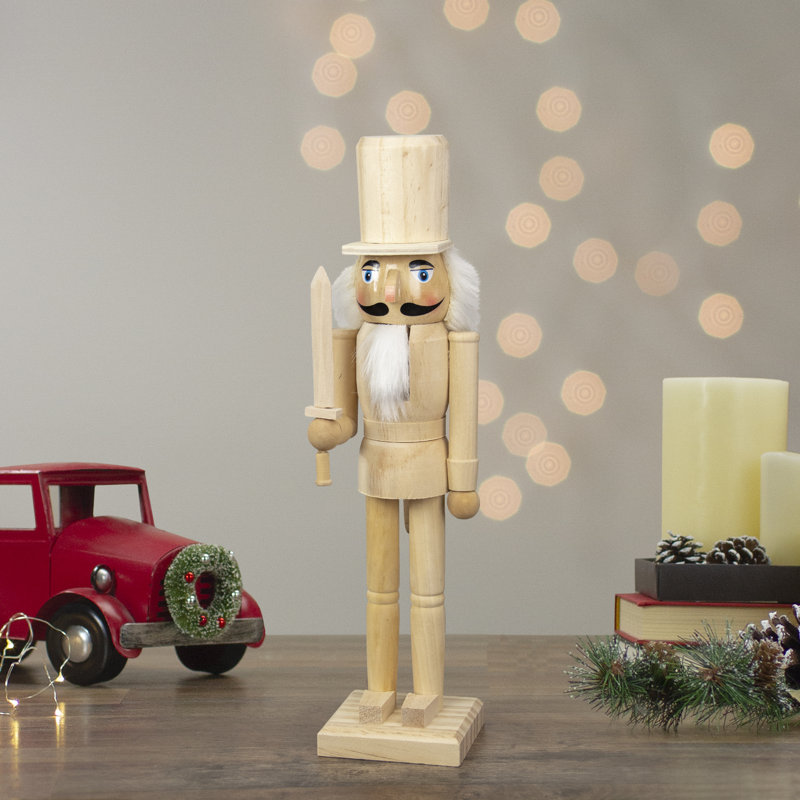15" Unfinished Paintable Wooden Christmas Nutcracker With Sword
