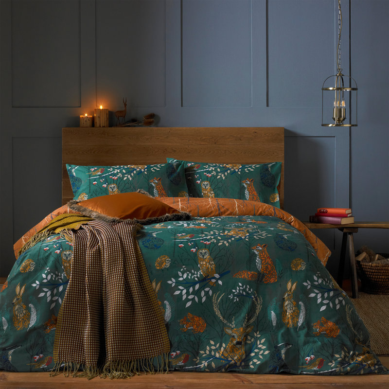 Cotton Blend Animal Print Duvet Cover Set with Pillowcases Included, Double - 2 Standard Pillowcases, Green