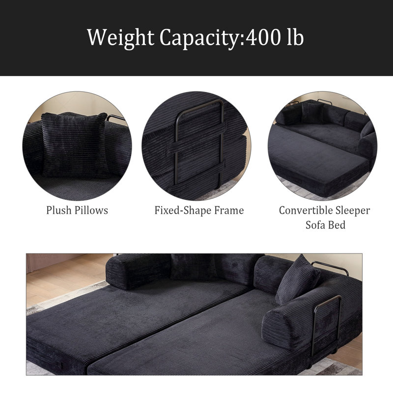 Canapé-lit convertible avec coussin cylindrique - Coussin pliant en velours côtelé avec cadre de forme fixe pour le salon, la chambre à coucher, le salon
