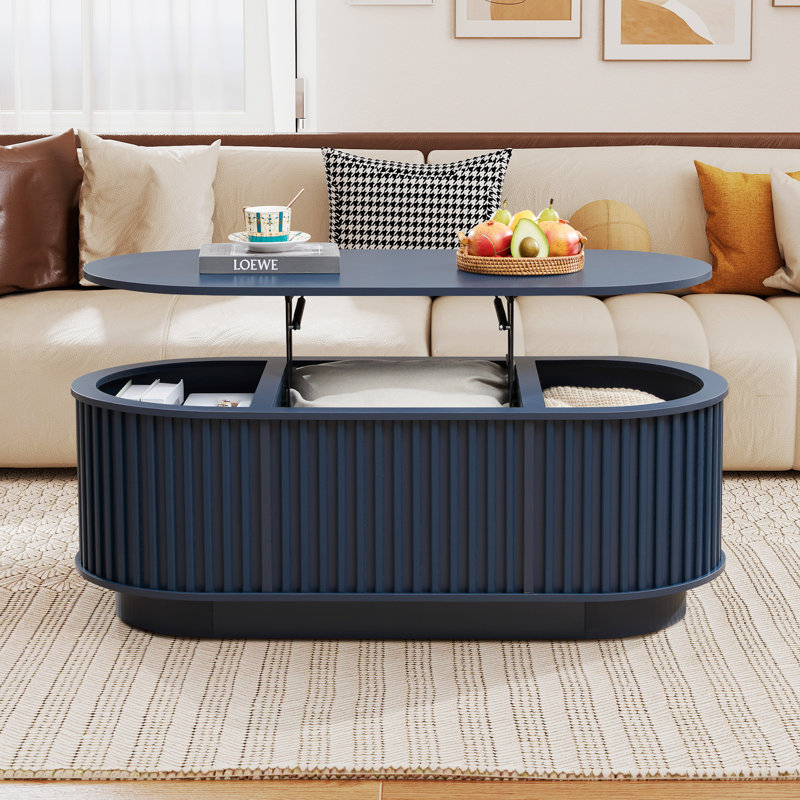 43.3"W Lift Top Coffee Table With Storage, Blue