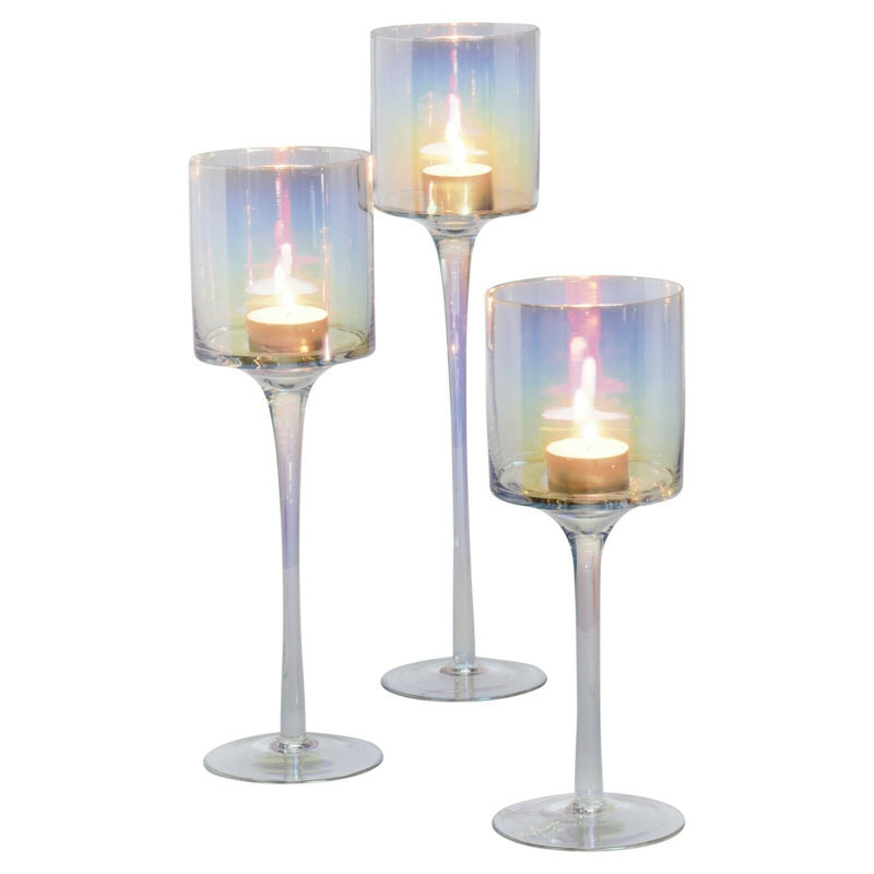 3 Piece Glass Tabletop Hurricane Set