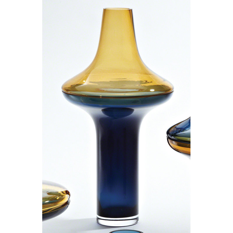 Tall Amber Over Cobalt Vase-Lg