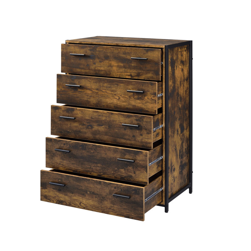 Commode 5 tiroirs Aviyana en chêne rustique et noir
