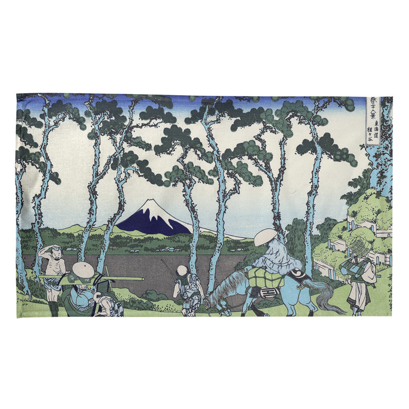 Torchon Hodogaya on the Tokaido, bleu, Croisé en coton