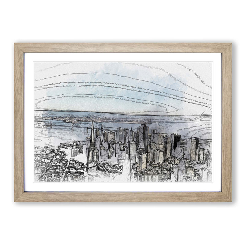 View of San Francisco in Abstract - Picture Frame Graphic Art Print, Oak, 50cm H x 76cm W x 2cm D