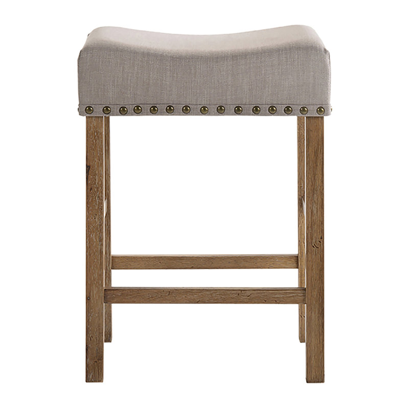 Tabouret à hauteur de comptoir en lin brun clair - Chêne rustique et fabrication de 2 sièges de style moderne