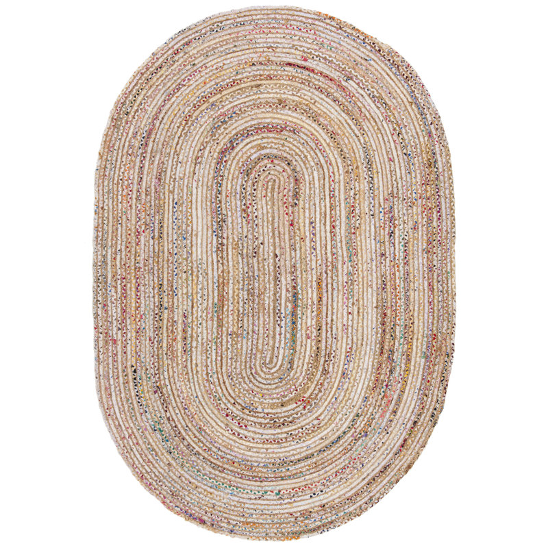 Herzig Flatweave Cotton Beige/Yellow Rug, Oval 122 x 183 cm