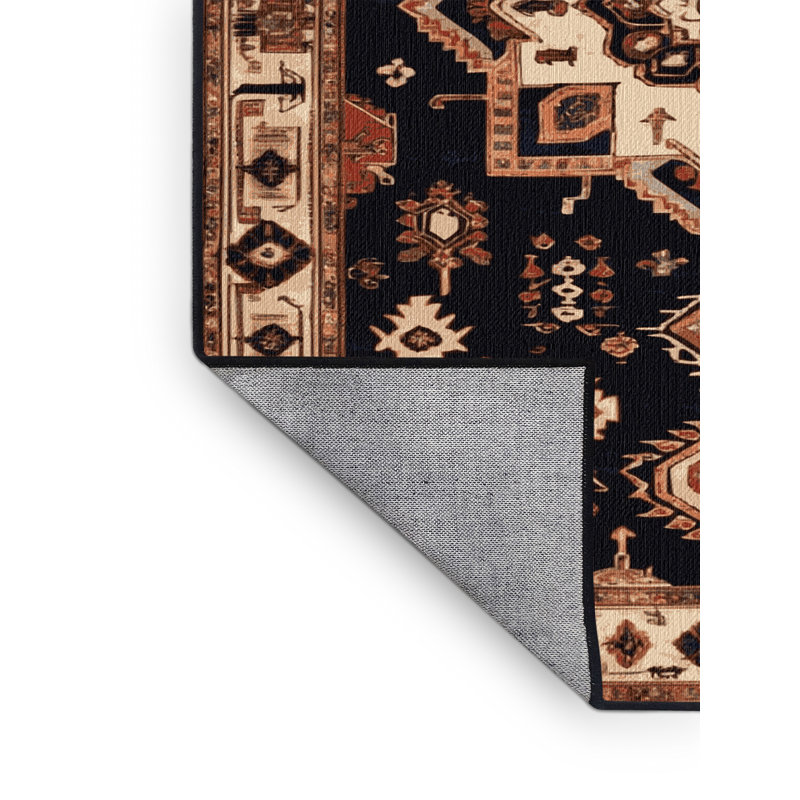Tapis persan noir lavable à la machine, Carré 7 pi