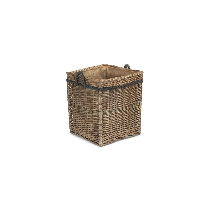 Wicker Storage Basket with Lining, 35cm H x 30cm W x 30cm D, Antique Wash