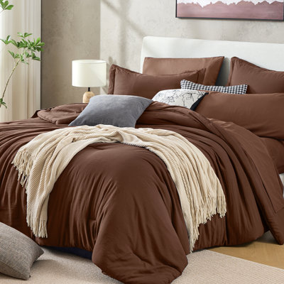 Sasttie King Comforter Set 7-Piece Dark Brown, Pre-Washed Bed in a Bag