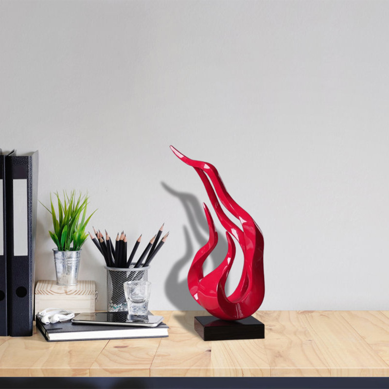 Flame Art Statue Decor (1Pc) - Perfect For Bedroom, Study, Office Desk, Red
