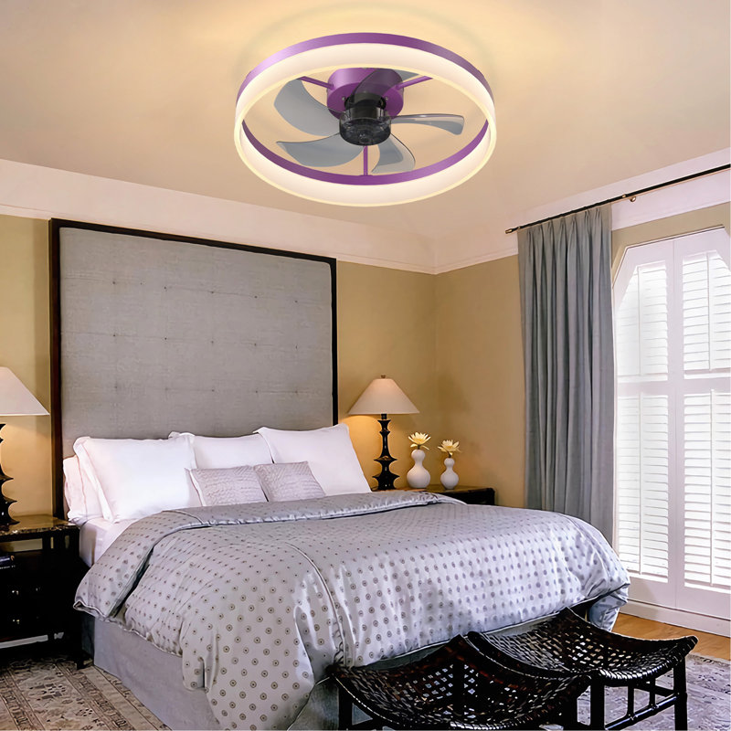 Ceiling Fans With Lights Dimmable LED Embedded Installation Of Thin Modern Ceiling Fans, Purple
