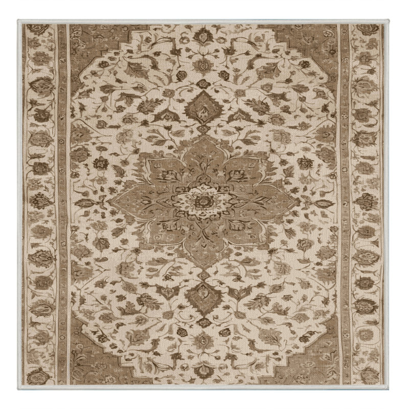 Tapis beige Tabriz lavable à la machine, Carré 5 pi