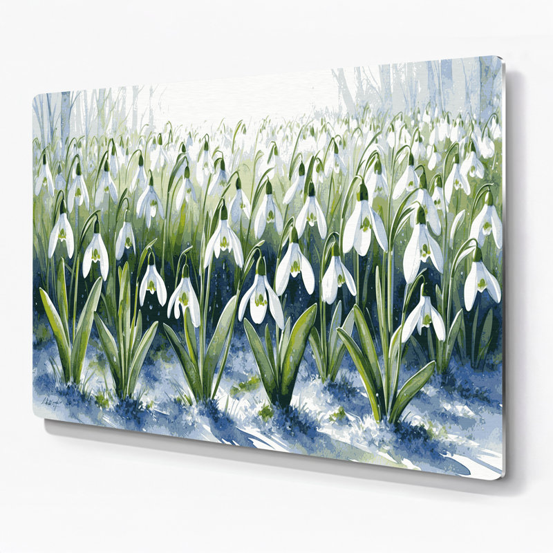 «Botanical Snowdrops», art mural en métal vert, H 8 po x l 10 po