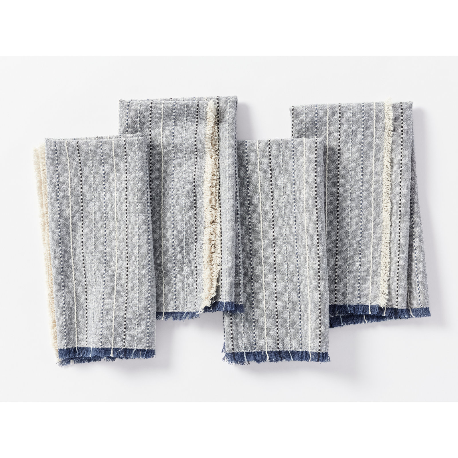 Fringe Stripe Organic Napkin Neutrals, Blue Jay