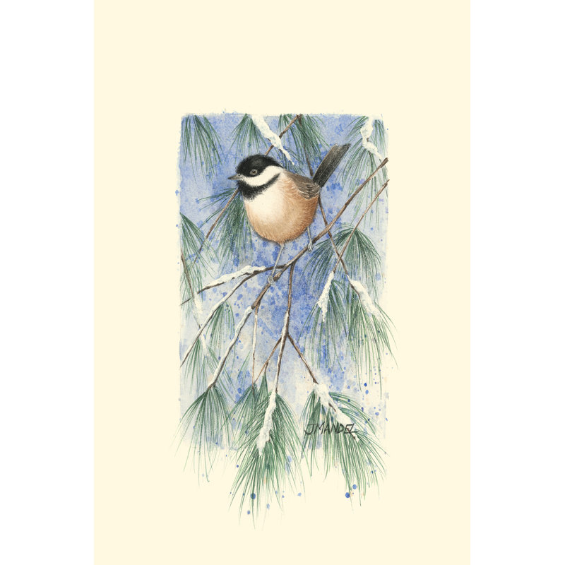 " Chickadee In White Pine " by Janet Mandel, 30" H x 20" W x 1" D