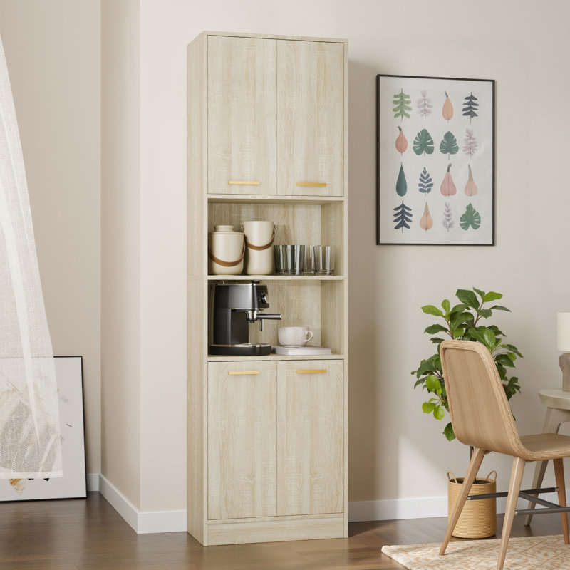 Schnur 75"H Kitchen Pantry Cabinet with Open Storage and Adjustable Shelves for Dining Room, Living Room, Laundry, Bathroom