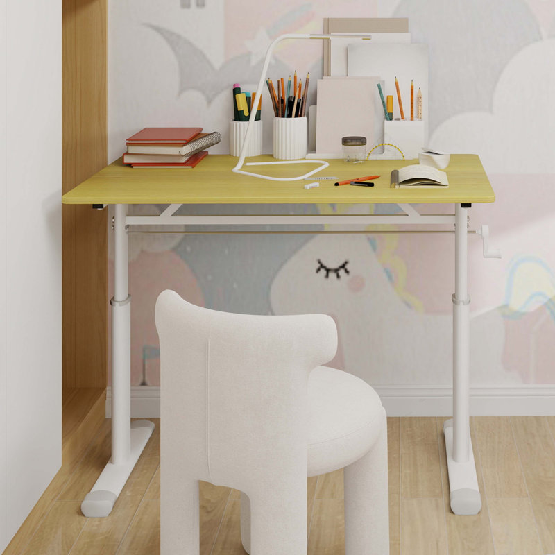 Adjustable Study Desk, 35.43" H x 39.37" W x 23.62" D, Wood/White