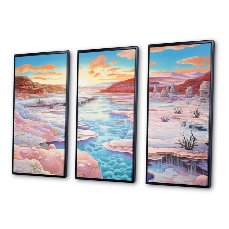 «Kawaii Landscape», ensemble d'art mural Geyser, Cadre flottant noir, H 28 po x l 36 po x P 1 po