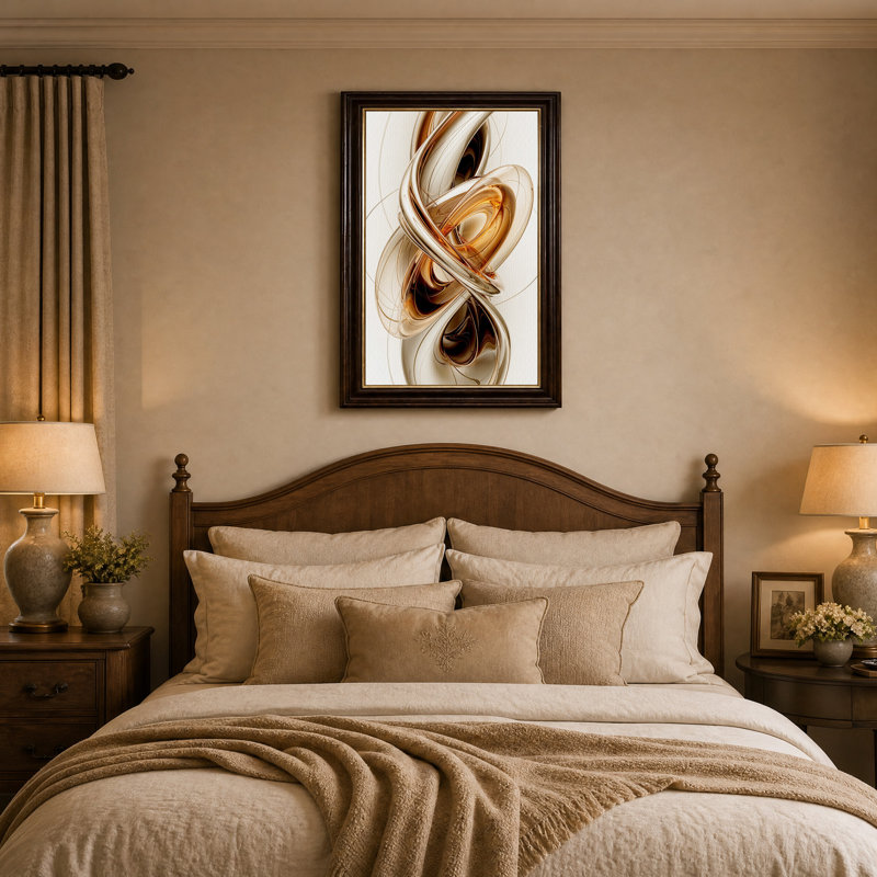 Tableau abstrait tourbillonnant en bronze et or métallisés sur toile, H 18 po x l 12 po