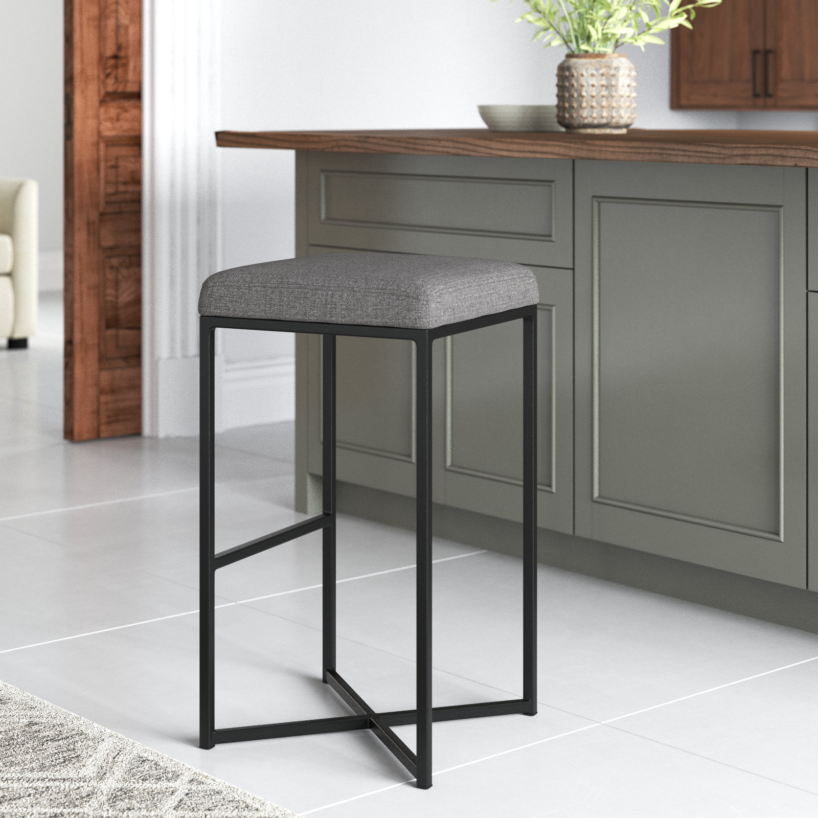 Rosetta Stool, Bar Stool (30.3" Seat Height), Gray