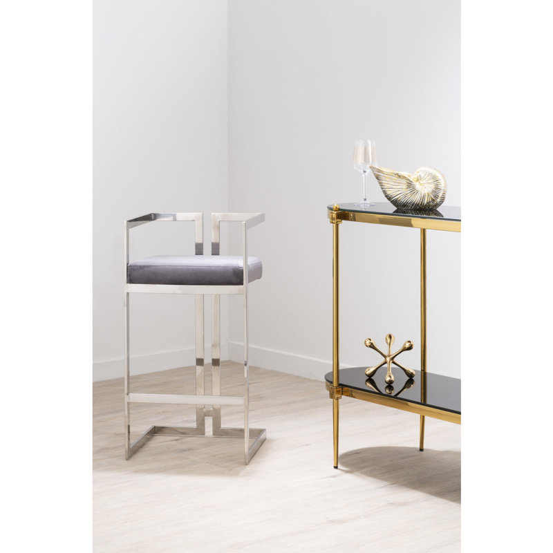 Carwell Upholstered Counter Stool with Metal Frame, Blue, Silver