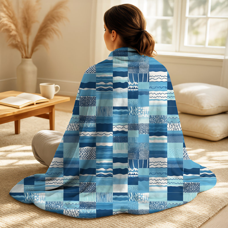 Ocean Quilt IV – Patchwork Soft Blanket, Beach Plush Throw