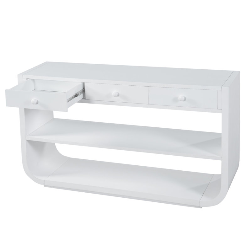 Console moderne avec 3 tiroirs à fermeture en douceur et 2 tablettes ouvertes, White