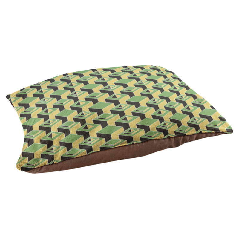 Coussin pour chien intérieur à motif skyscrapers Chen, Moyen (l 40 po x P 6,5 po x H 30 po), Vert / Jaune