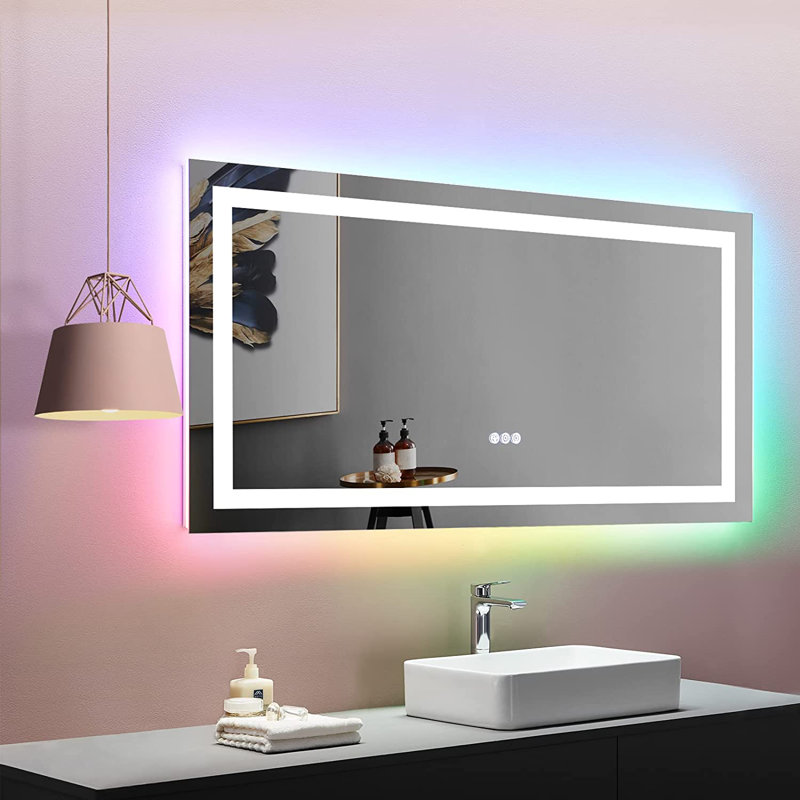 40 po X P 24 po Miroir de salle de bain mural anti-buée rétroéclairé à DEL sans cadre anti-buée en couleurs multiples, Blanc