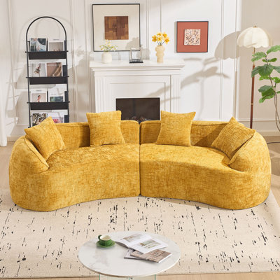 Yellow Curved Compressed Sofa, Creative Nordic-Style Design For Living Room, Comfortable, Soft And Suitable For Multiple Scenarios