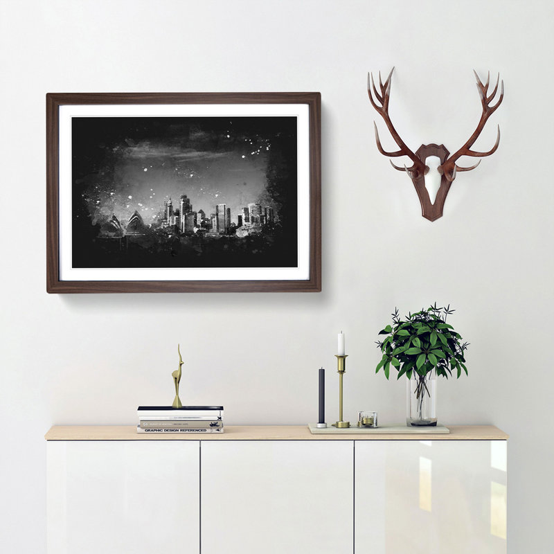 Sydney Australia Skyline - Picture Frame Graphic Art Print, 62cm H x 87cm W x 2cm D, Walnut Framed