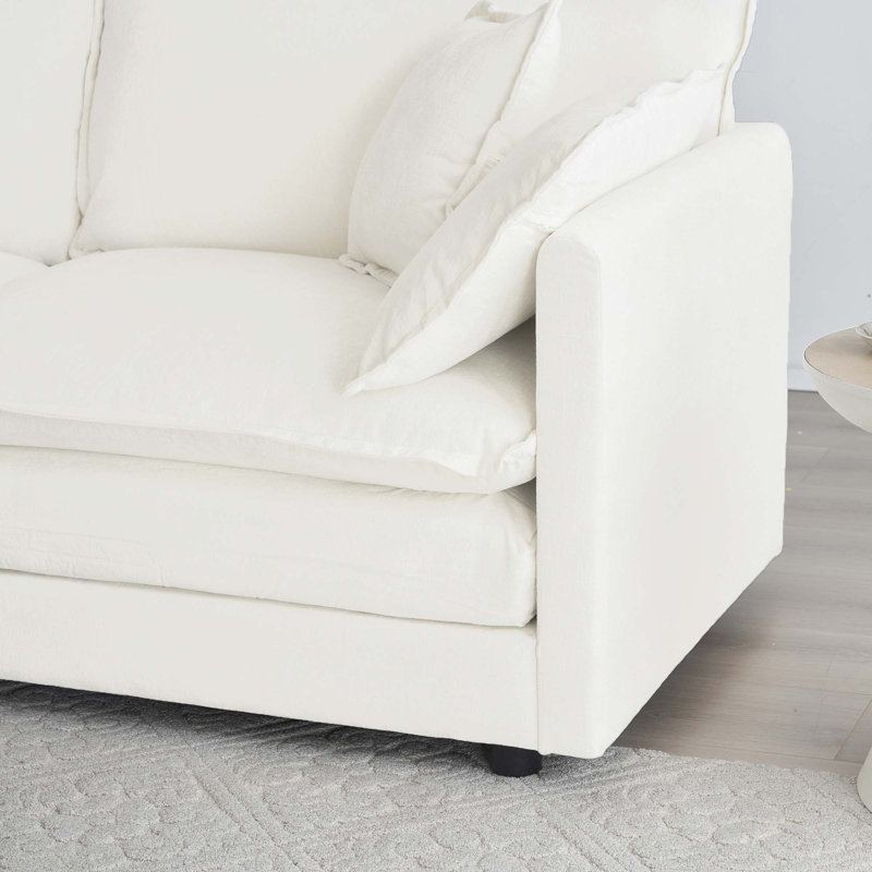Canapé 3 places Mid-Century moderne avec 2 accoudoirs et 3 coussins décoratifs, H 33 po x l 111,5 po x P 35 po, 3, Blanc