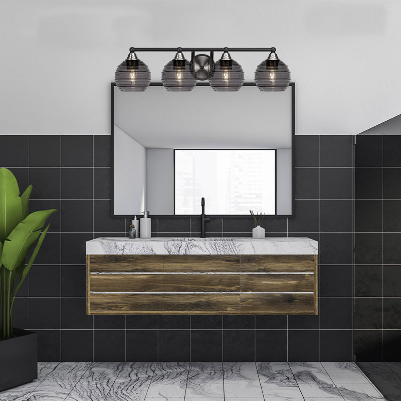 Michell 4-Light Bath Bar, Matte Black/Brushed Nickel