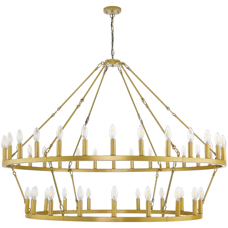Lustre 48 lumières en acier inoxydable, Doré