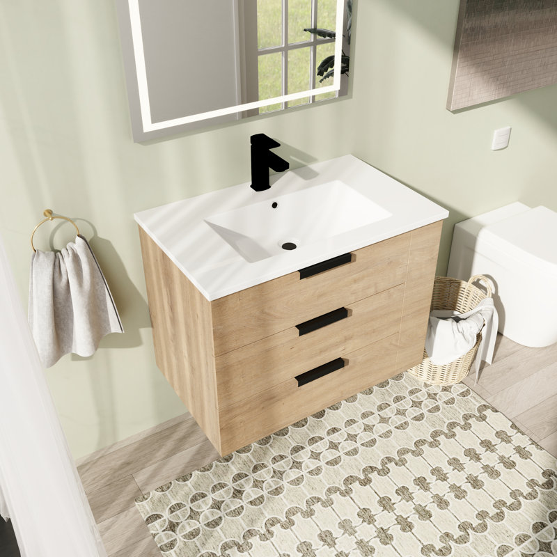 Meuble-lavabo mural simple 30,07 po avec plateau en résine
