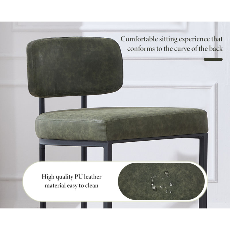 Upholstered Counter Stool with Metal Frame, Green